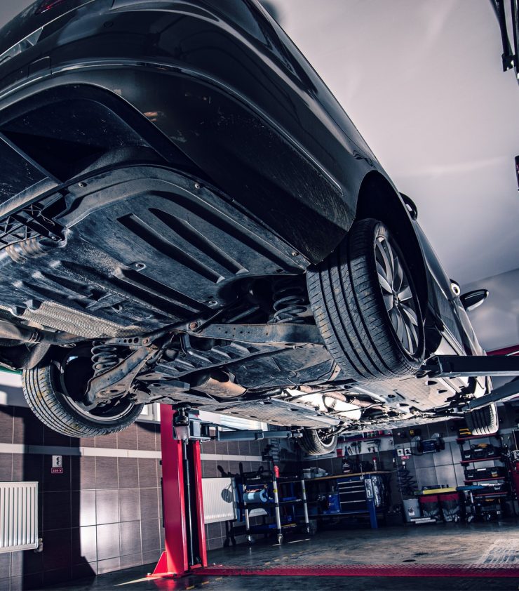 Lifted car in garage